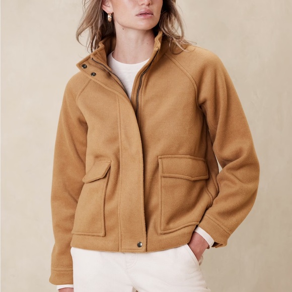 Banana Republic Brushed Short Jacket Petite Large Camel - New With Tags - Picture 3 of 8
